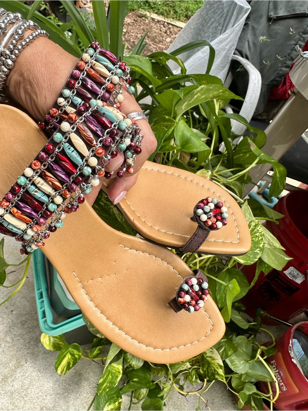 Beaded sandals NWOT, 7.5